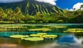 Tropical Oasis: Serene Lake and Palms in Hawaii