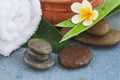 Tropical objects for relax massage treatment on spa table Royalty Free Stock Photo