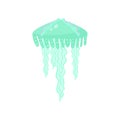 Tropical ocean green jellyfish stay on high wave