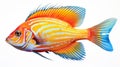 Tropical orange fish with white stripes isolated on white created with Generative AI Royalty Free Stock Photo