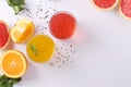 Tropical orange and grapefruit juice with basil seeds or falooda seeds or tukmaria in glass on white background, Closeup Royalty Free Stock Photo