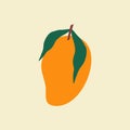 Tropical orange mango hand drawn vector illustration. Isolated Thailand ripe fruit in flat style for poster. Royalty Free Stock Photo