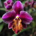 A tropical orchid with vivid purple and pink petals and a unique, intricate shape, generative AI