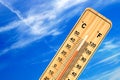 Tropical outdoor temperature on the thermometer. Royalty Free Stock Photo