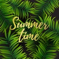 Tropical palm leaves design for text card. Summer time gold lettering. Vector illustration EPS 10 Royalty Free Stock Photo