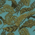 Tropical palm leaves, jungle leaves seamless vector floral pattern background Royalty Free Stock Photo