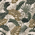 Tropical palm leaves, jungle leaves seamless vector floral pattern background Royalty Free Stock Photo