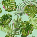 Tropical Palm Leaves Seamless Pattern. Watercolor Floral Background. Exotic Botanical Design for Fabric, Textile