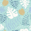 Tropical palm monstera leaves seamless pattern