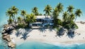 Tropical palm tree bungalow, blue water, sandy beach, summer vacation generated by AI Royalty Free Stock Photo