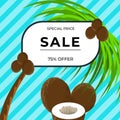 Tropical palm tree and coconut fruits with 75% summer Sale banner template design. Big sale special offer. Summer Special offer Royalty Free Stock Photo