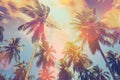 Tropical palm tree with colorful bokeh sun light on sunset sky cloud abstract background Royalty Free Stock Photo