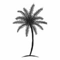 Tropical palm tree with leaves. Black silhouette isolated palm tree on white background