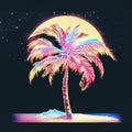 Tropical palm tree on night sky background. Vector illustration. AI Generated Royalty Free Stock Photo