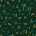Tropical Palm Tree Pattern on Dark Green Background - Trendy Nature Design. Royalty Free Stock Photo