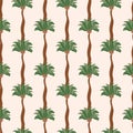 Tropical palm tree seamless pattern hand drawn as vertical stripes. Vector summer tropic wallpaper, repeat background Royalty Free Stock Photo