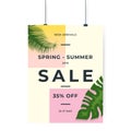 Tropical palm tree spring summer 35% sale banner template design. Big sale special offer. Special offer banner for poster, flyer, Royalty Free Stock Photo