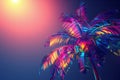 Tropical palm tree with sun light. Summer vacation wallpaper. Fluorescent colours Royalty Free Stock Photo