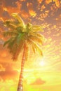 Tropical palm tree with sun light. Summer vacation wallpaper. Fluorescent colours Royalty Free Stock Photo