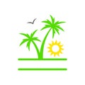 Tropical palm tree with sun. Summer beach. Sunset. Palm tree silhouette. Vector illustration Royalty Free Stock Photo