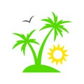 Tropical palm tree with sun. Summer beach. Sunset. Palm tree silhouette. Vector illustration Royalty Free Stock Photo