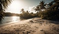 Tropical palm tree, sunset, coastline, water, travel, relaxation, beauty generated by AI