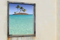 Tropical palm trees paradise islands window Royalty Free Stock Photo