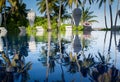Tropical palm trees reflection in the swimming pool at Maldives Royalty Free Stock Photo