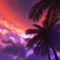 Tropical palm trees sillouhettes against a purple, pink and orange sunset sky. Royalty Free Stock Photo