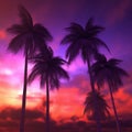 Tropical palm trees sillouhettes against a purple, pink and orange sunset sky. Royalty Free Stock Photo