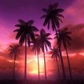 Tropical palm trees sillouhettes against a purple, pink and orange sunset sky. Royalty Free Stock Photo