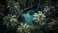 Tropical palm trees sway in tranquil paradise generated by AI