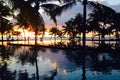 Tropical Palms Sunset Sea Silhouette Royalty Free Stock Photo