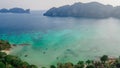 Tropical panoramic landscape with a bay at Phi Phi islands in Thailand.