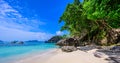 Tropical Papaya beach at paradise coast, El Nido, Palawan, Philippines. Tour A Route. Coral reef and sharp limestone cliffs