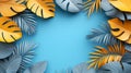 Tropical Paper Leaves Frame on Blue Background Royalty Free Stock Photo