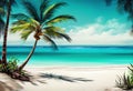 Tropical paradise beach landscape with white sand and coco palm. Royalty Free Stock Photo