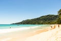 Tropical paradise beach with palms, white sand, and turquoise water at the Police Bay in Mahe Island, Seychelles Royalty Free Stock Photo