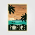 Tropical paradise beach vintage poster illustration design, vintage travel design Royalty Free Stock Photo