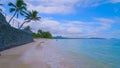 Tropical paradise beach with white sand and coco palms travel tourism wide panorama background concept in hawai 2019 Royalty Free Stock Photo