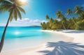 tropical paradise beach with white sand and coco palms travel tourism wide panorama background concept Royalty Free Stock Photo