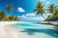 tropical paradise beach with white sand and coco palms travel tourism wide panorama background concept Royalty Free Stock Photo