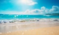 Tropical Paradise - Beautiful Blurred Summer Beach Scene with Sun Rays and Ocean Water Sparkling Against Blue Sky, generative AI Royalty Free Stock Photo