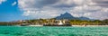 Tropical paradise, best beaches of Mauritius island, luxury resorts. Recreational tourism landscape. Luxurious beach resort with Royalty Free Stock Photo