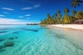 Tropical Paradise: breathtaking panorama of a pristine tropical paradise, featuring palm-fringed white sand beaches