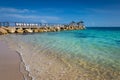 Tropical paradise: caribbean beach with pier and gazebo, Montego Bay, Jamaica Royalty Free Stock Photo