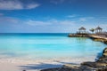 Tropical paradise: caribbean beach with pier and gazebo, Montego Bay, Jamaica Royalty Free Stock Photo