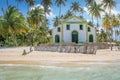 Carneiros idyllic beach with Chapel church at sunny day, in Northeastern Brazil