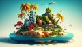 Tropical Paradise A Colorful Island Illustration for summer.