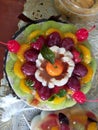 Tropical Paradise Delight, Refreshing Fruit Salad Pudding Bursting with Juicy Flavors